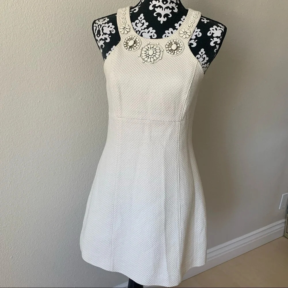 EverNew Women's US 6 Racerback Jewel Neck Mini Dress White Off White.